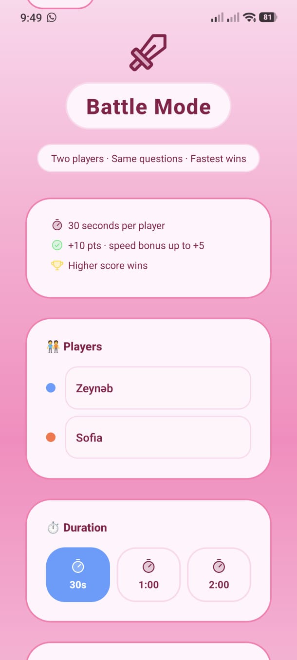Battle Setup Screen