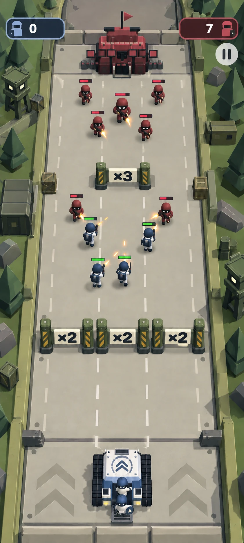 Concept artwork showing toy soldiers advancing through multiplier gates toward an enemy bunker